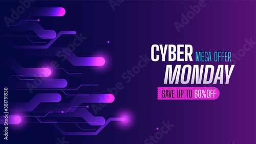 Realistic technology cyber monday and offer banner