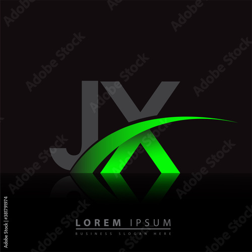 initial letter JX logotype company name colored green and black swoosh design. vector logo for business and company identity.