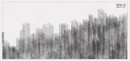 Abstract matrix wireframe space of building. 3D Perspective wireframe background. Vector.
