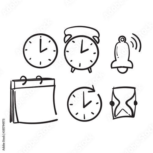 hand drawn Simple Set of Time Related Vector Line Icons. with doodle drawing style vector