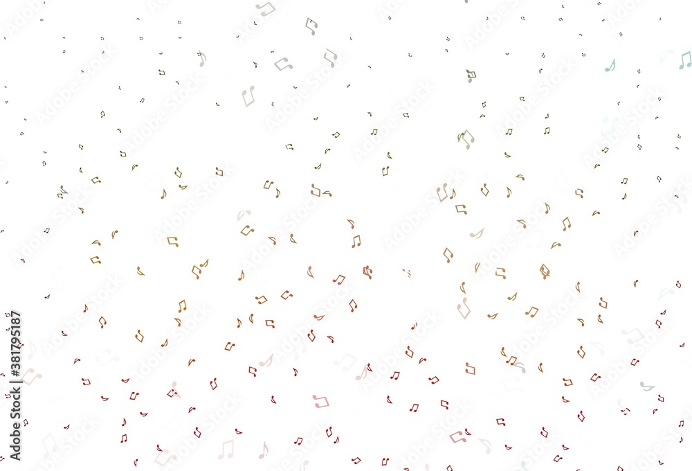 Light Green, Red vector background with music symbols.