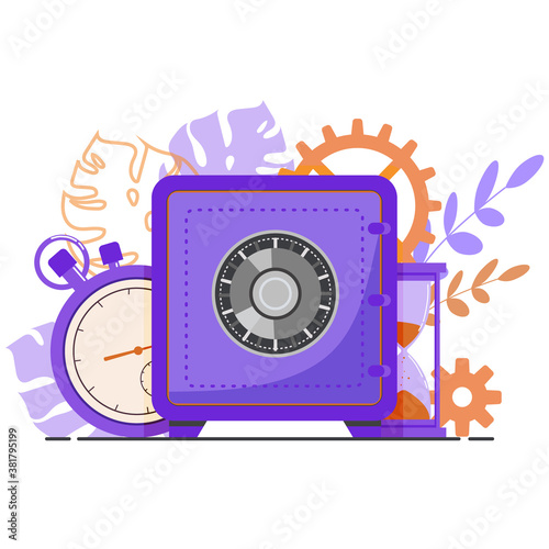 Bank safe box. Security cash savings  deposit and money protection concept. Vector flat illustration isolated on white background.