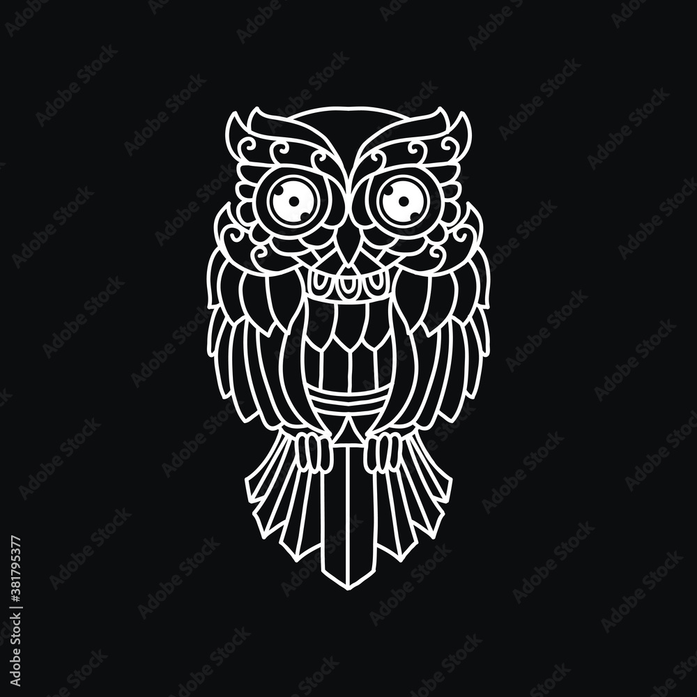 Fototapeta premium Black and white cut file outline owl pack
