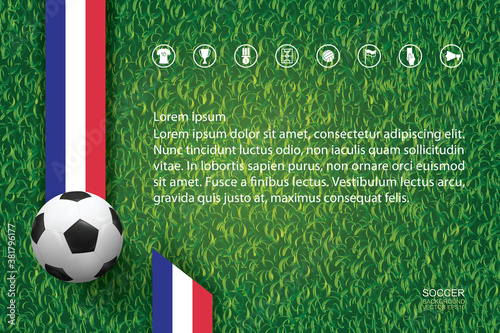 World championship football cup background. National team image background with soccer football ball on green grass pattern and texture. Vector.