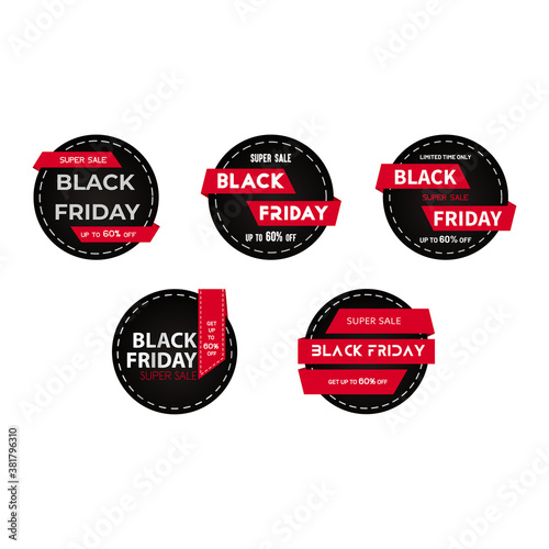 Black friday sale banners posters shopping tags sign label isolated on black background vector illustration design set