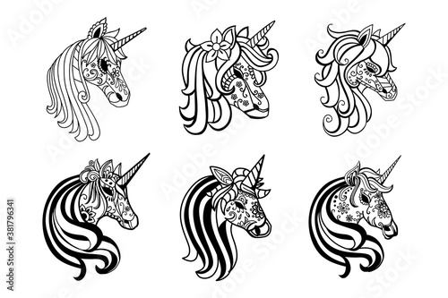 Set of simple unicorn illustration
