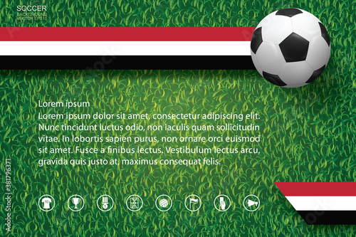 World championship football cup background. National team image background with soccer football ball on green grass pattern and texture. Vector.
