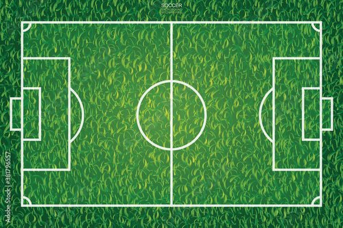 Football field or soccer field background. Green grass court for create soccer game. Vector.