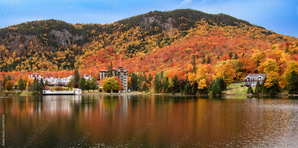 Autumn landscape view of mountain with colorful trees