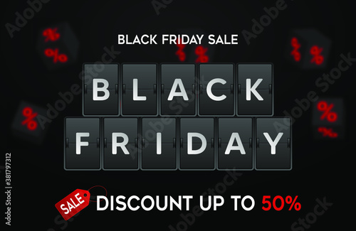 Black Friday super sale limited offer, red and black abstract banner layout in flat Free design Vector template with dark black background.
