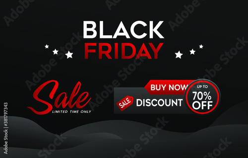 Black Friday super sale limited offer, red and black abstract banner layout in flat Free design Vector template with dark black background.