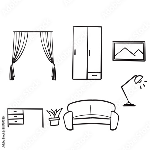 hand drawn Simple Set of Furniture Related Vector Line Icons. with doodle drawing style vector