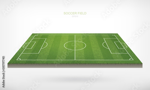 Soccer football field on white background. With perspective views pattern and texture of green grass field. Vector. © Lifestyle Graphic