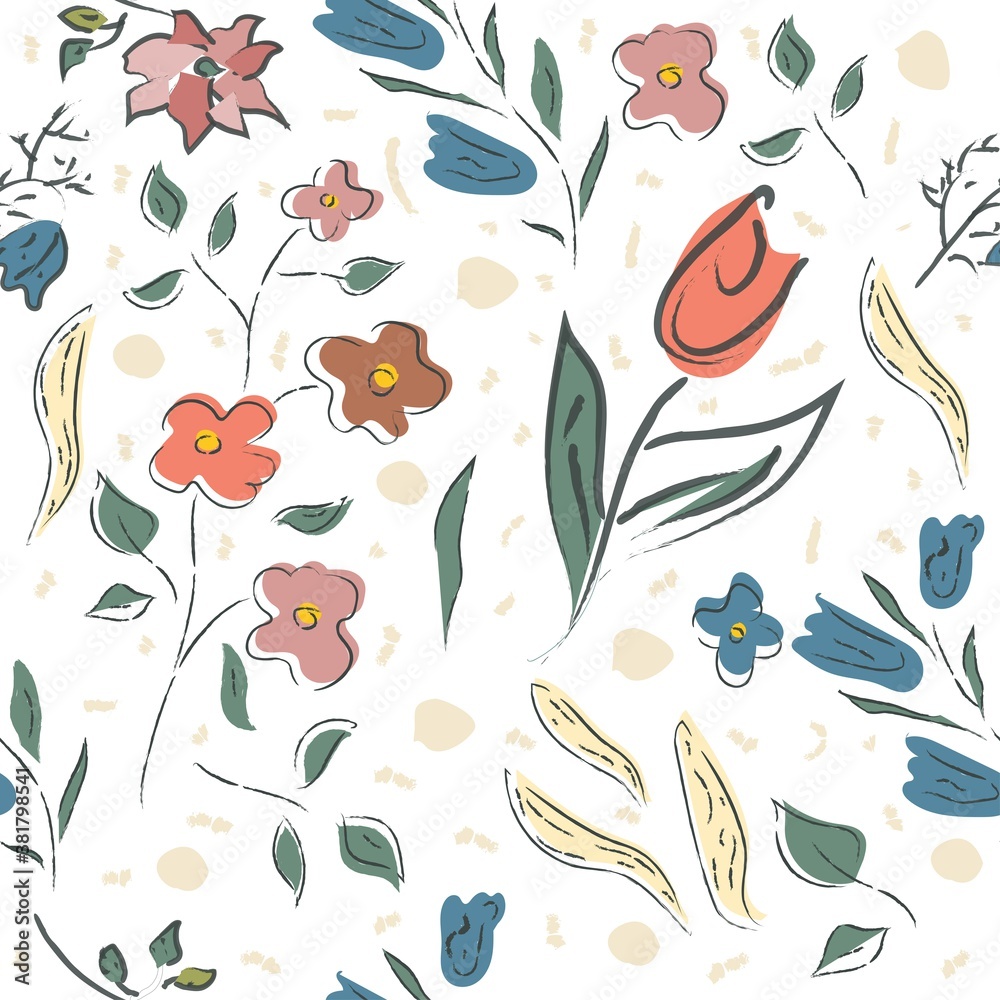 Floral Seamless Pattern. Hand Drawn.