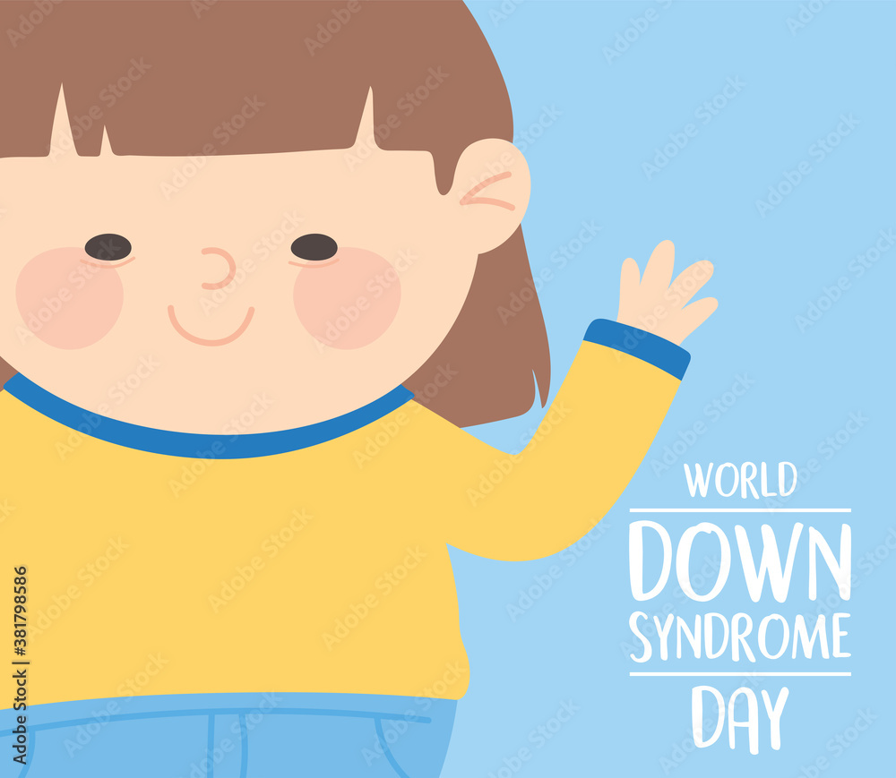 world down syndrome day waving hand cute little girl cartoon