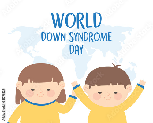 world down syndrome day funny girl and boy map background