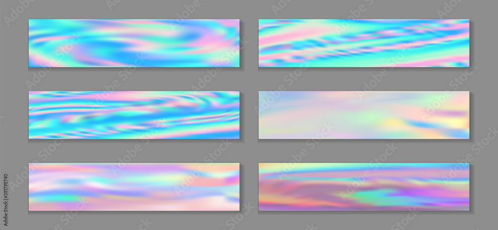 Hologram blurred banner horizontal fluid gradient unicorn backgrounds vector collection. Bokeh 