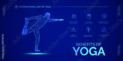 International Yoga Day on 21st June with blue background.