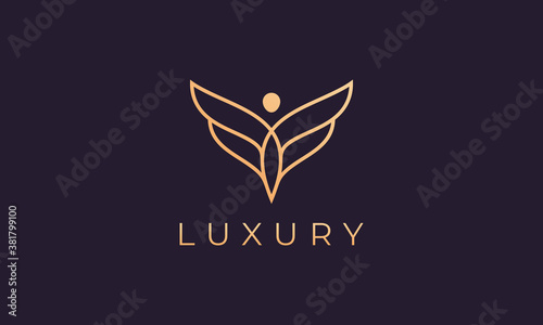 winged and gold colored human figure logo template