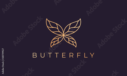 Gold butterfly logo template with luxurious shape
