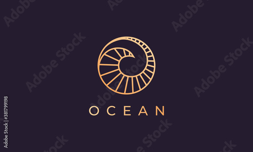 gold ocean wave logo template with luxurious and premium shape