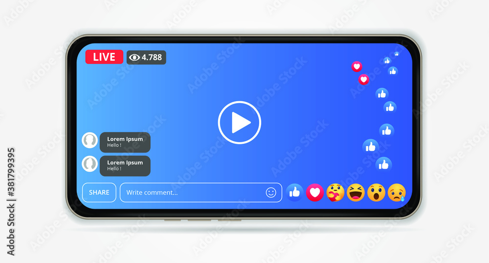facebook live streaming with mobile element Stock Vektorgrafik