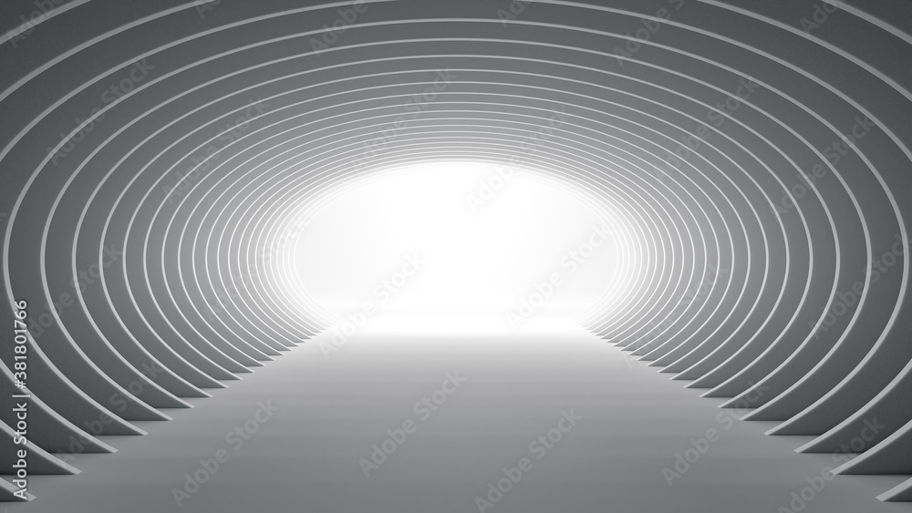 Naklejka premium Futuristic elliptical white tunnel with light at the end 3D Illustration