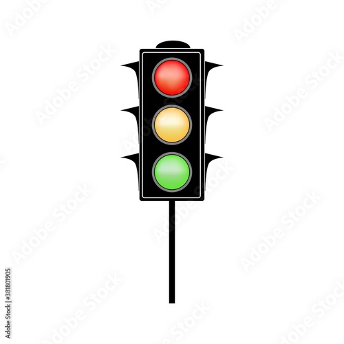 Stoplight sign. Icon traffic light on white background. Symbol regulate movement safety and warning. Electricity semaphore regulate transportation on crossroads urban road. Flat vector illustration.