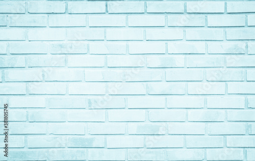 Empty Background wide Blue brick wall texture. Calm white tile square or stone pattern seamless, Mint Green limestone abstract toilet/Grid uneven interior clean. Bathroom & Subway design backdrop. © Manitchaya