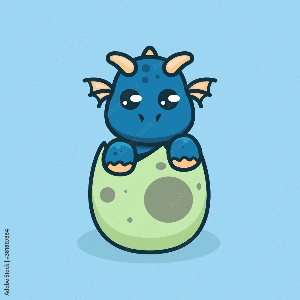 Naklejka premium Cute baby blue dragon cute mascot design