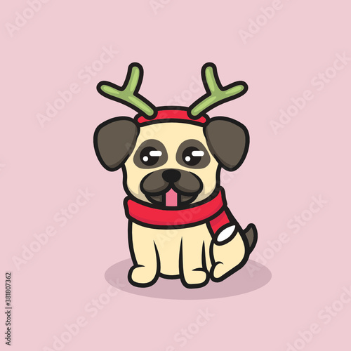 Cute pug with Christmas decoration mascot logo design