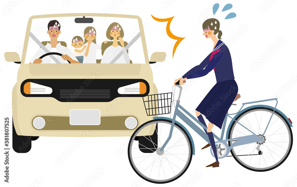 車と高校生の自転車の事故イラスト 車と高校生の自転車の事故イラスト