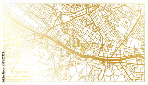 Florence Italy City Map in Retro Style in Golden Color. Outline Map.