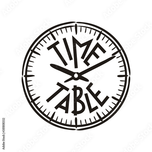 Timetable logo with hand drawn clock. Emblem for school projects, education poster, online learning. Vector illustration
