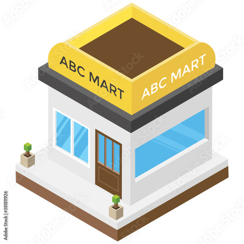 
Mini shopping mall, mart isometric icon 
