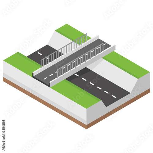 
Road construction, fly over isometric icon 
