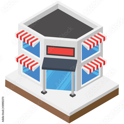 
Mini shopping mall, mart isometric icon 
