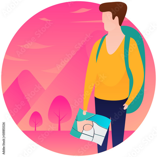 
Hiking person flat rounded icon design 
