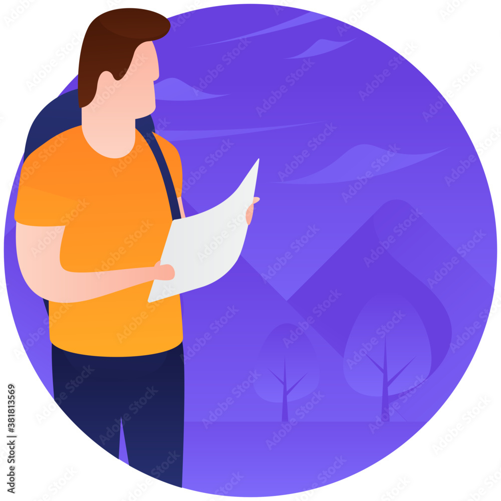 Fototapeta premium Hiking person flat rounded icon design