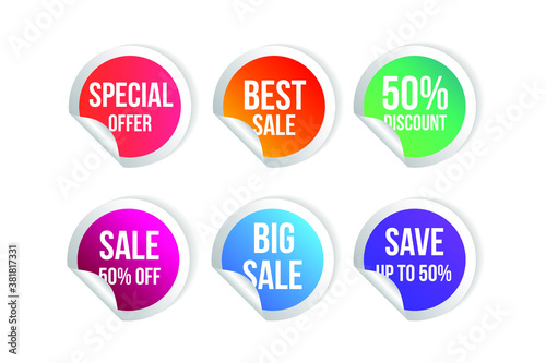 Set vector of sale sticker collection. Best discount. Design for promotion, ads. Eps 10 vector illustration.