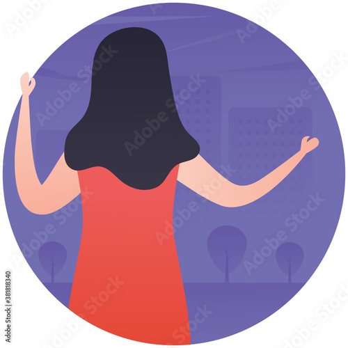 
Girl enjoying flat icon design 

