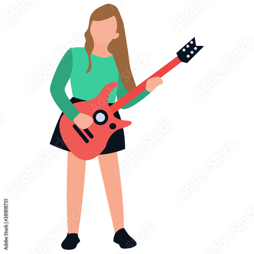 
Flat rounded icon, guitarist playing guitar 
