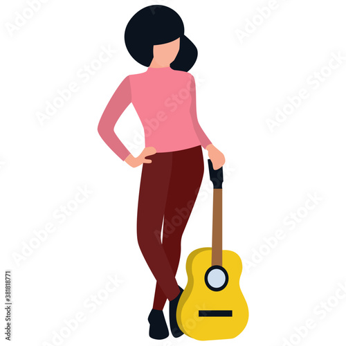 
Flat rounded icon, guitarist playing guitar 

