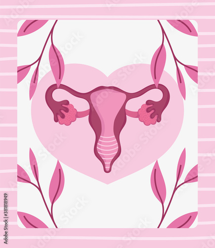 female human reproductive system, stylized with botanical elements
