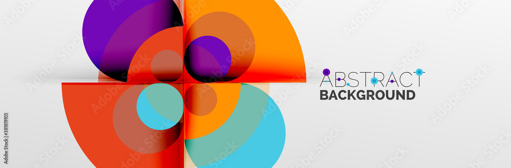 Bright color circles, abstract round shapes and triangles composition with shadow effects. Vector modern geometric design template Bright color circles, abstract round shapes and triangles composition with shadow effects. Vector modern geometric design template
