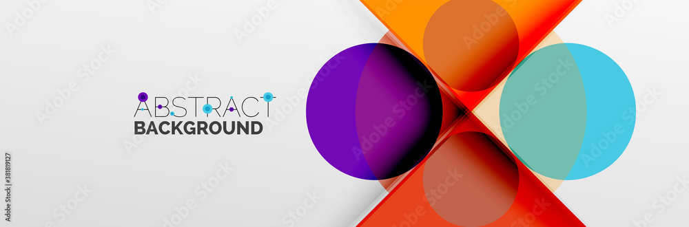 Bright color circles, abstract round shapes and triangles composition with shadow effects. Vector modern geometric design template Bright color circles, abstract round shapes and triangles composition with shadow effects. Vector modern geometric design template