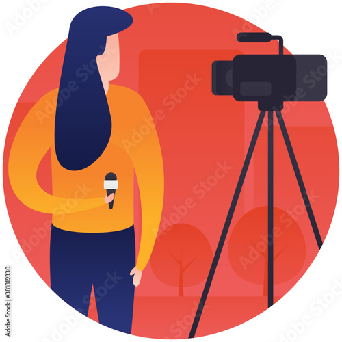 
female reporter flat rounded icon 
