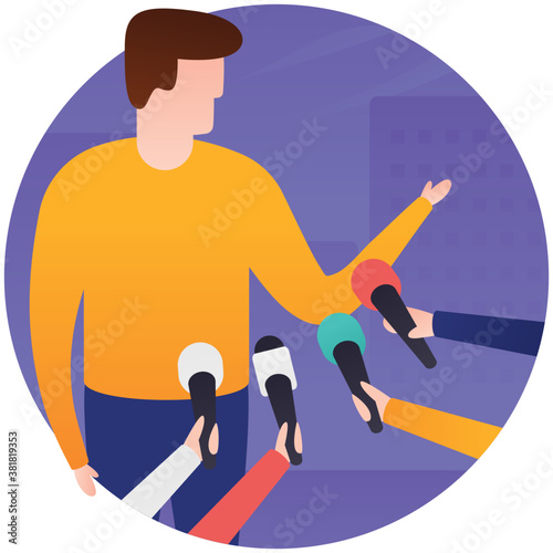 
female reporter flat rounded icon 
