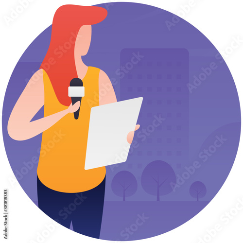 
Newscaster, bulletin news at studio flat icon 
