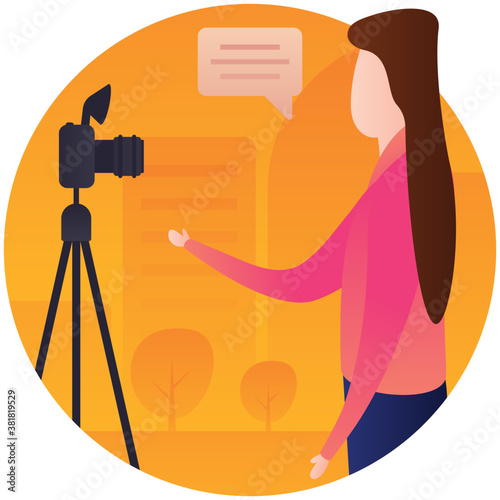 
Newscaster, bulletin news at studio flat icon 
